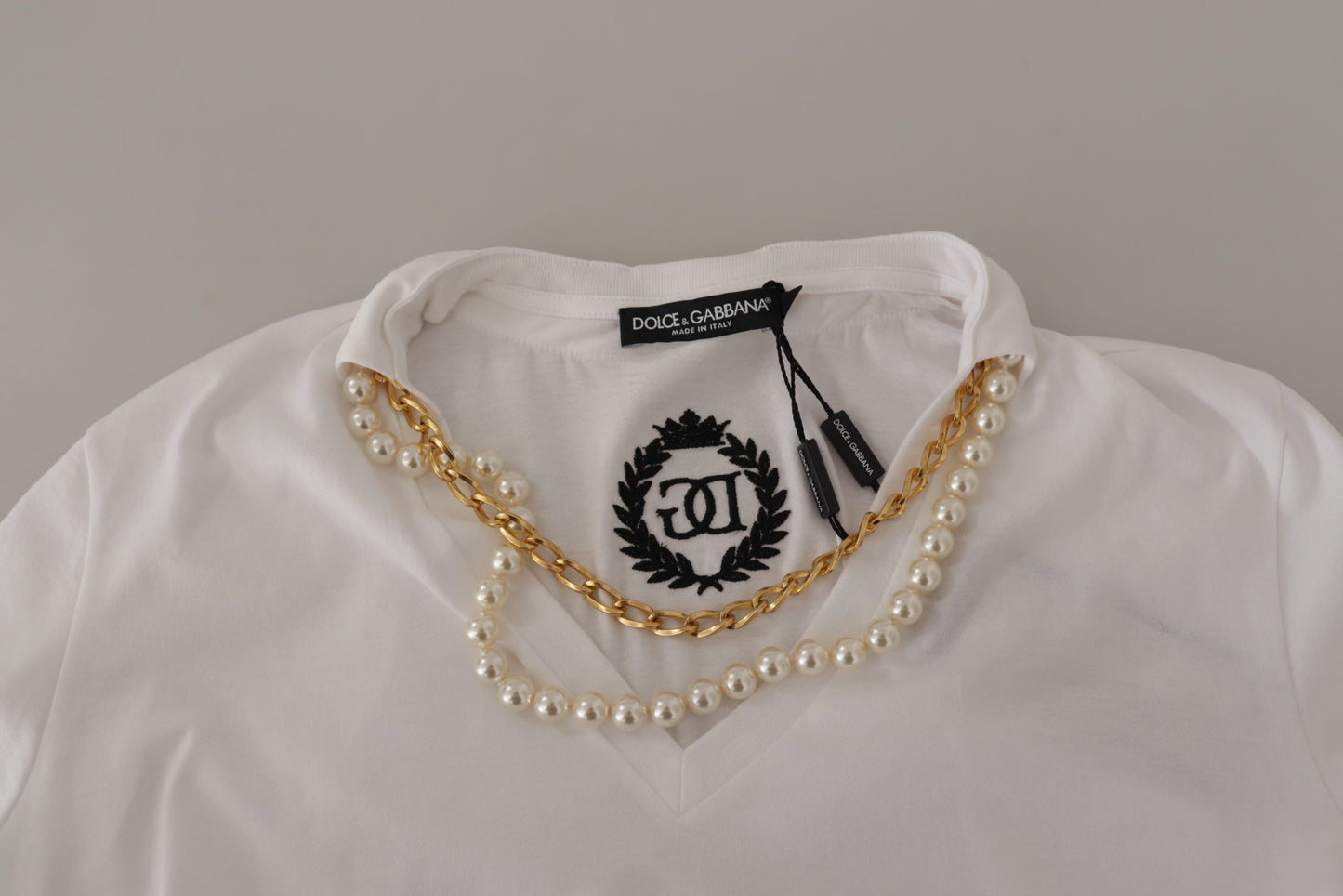 - Stunning V-Neckline Logo Embellished Tee