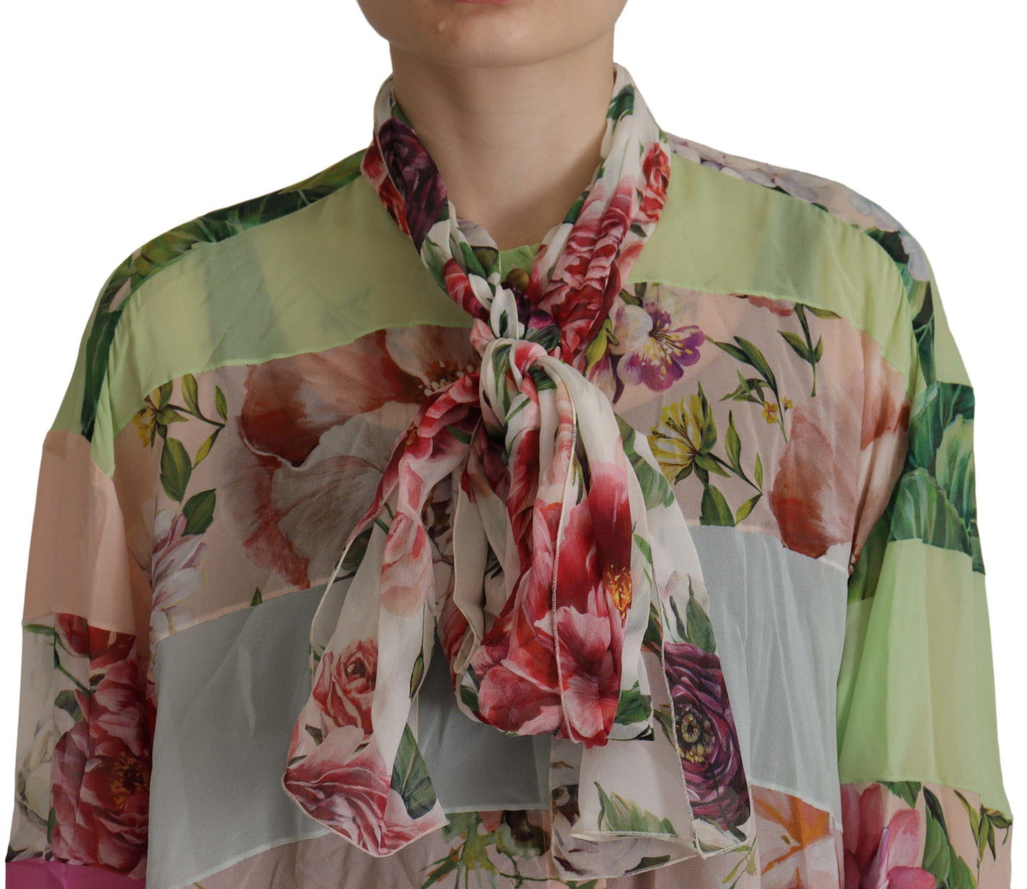 - Elegant Floral Patchwork Silk Blouse