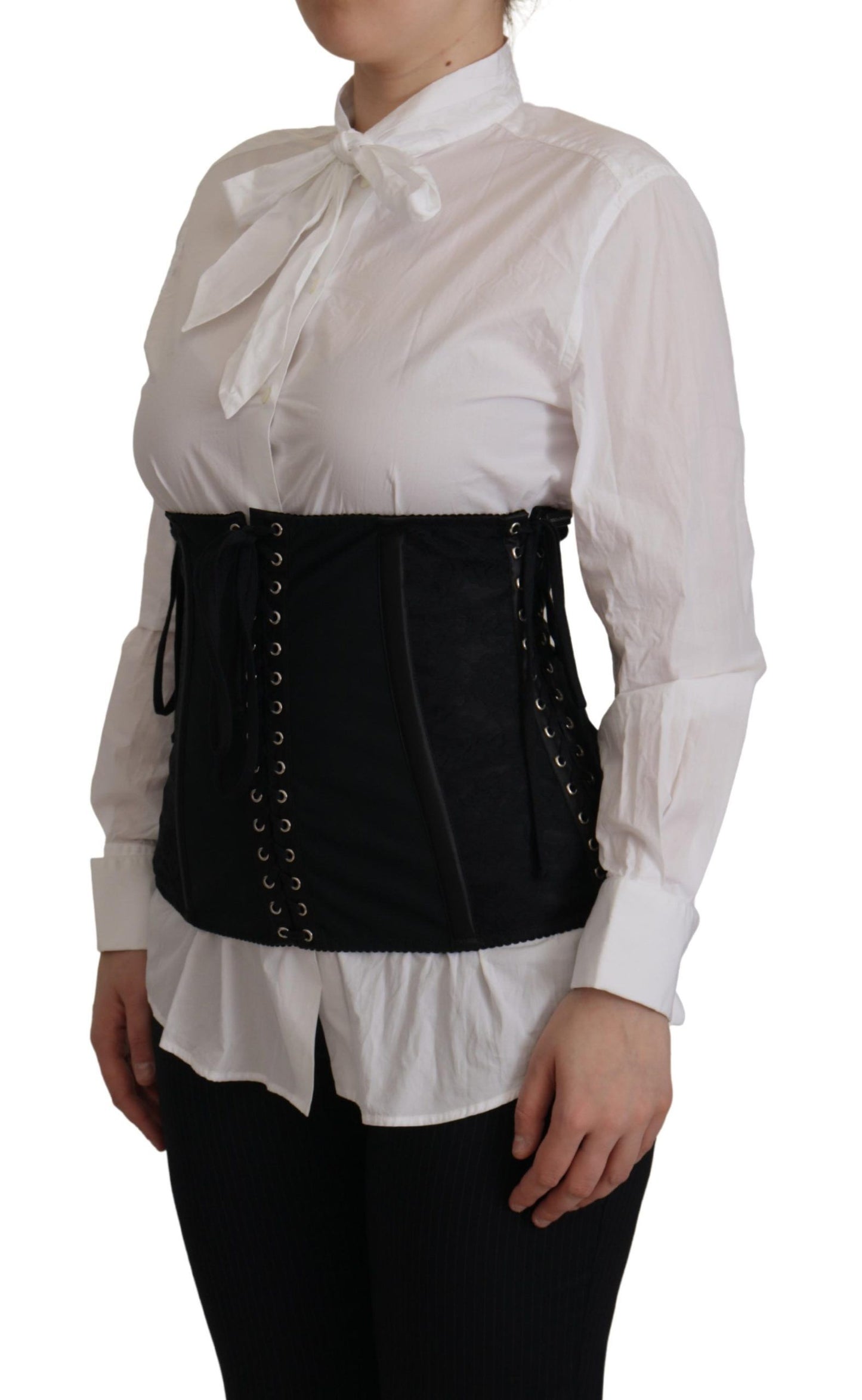 - Elegant Black Corset Waist Strap Top