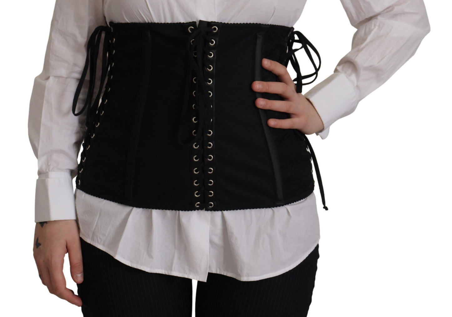 - Elegant Black Corset Waist Strap Top