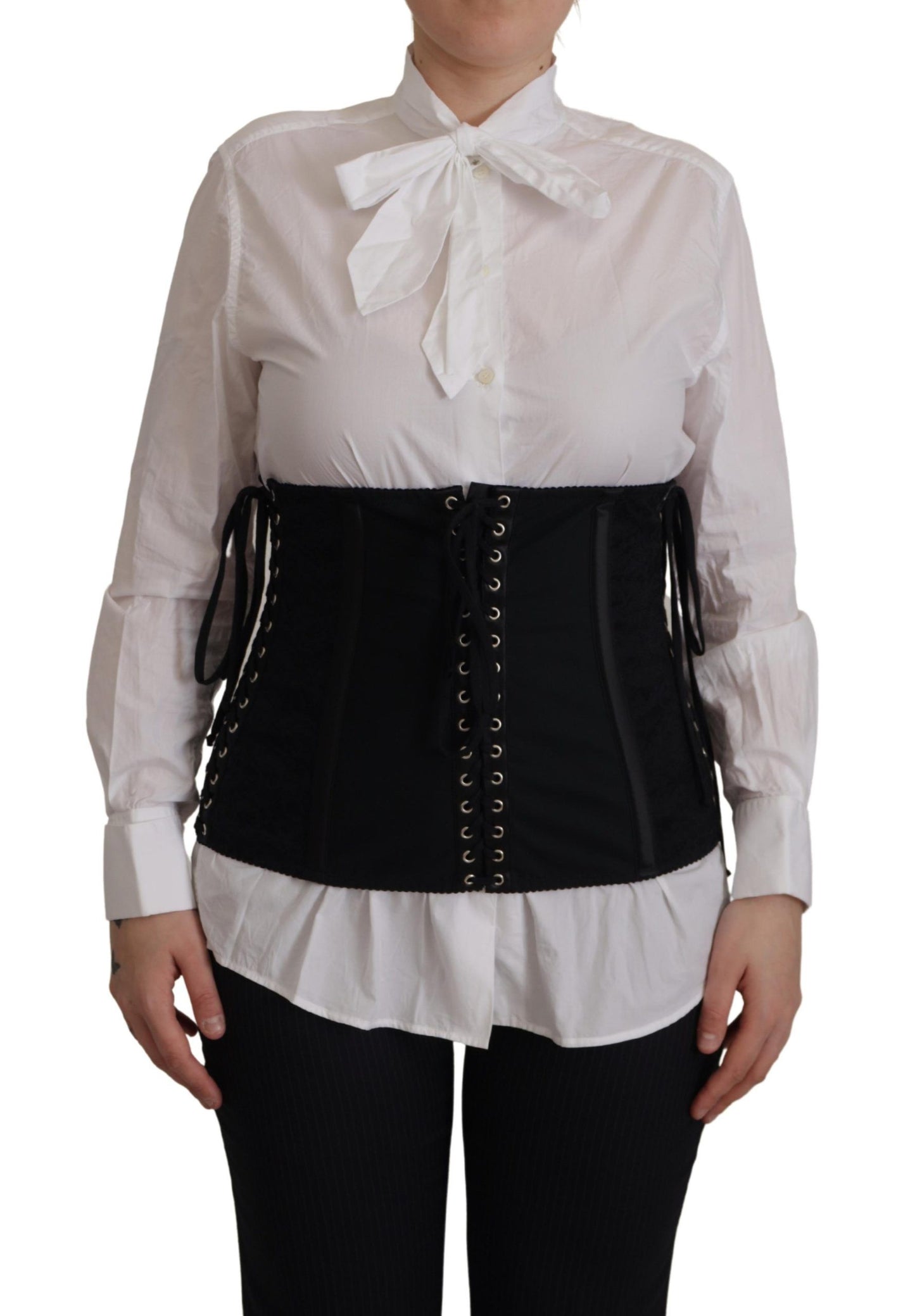 - Elegant Black Corset Waist Strap Top