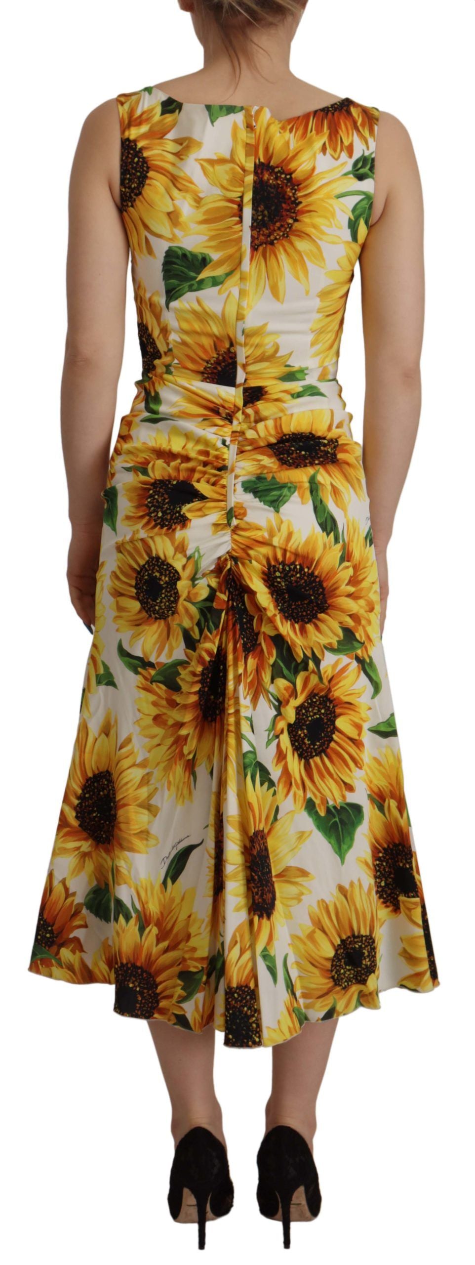 - Elegant White Floral Print Midi Dress