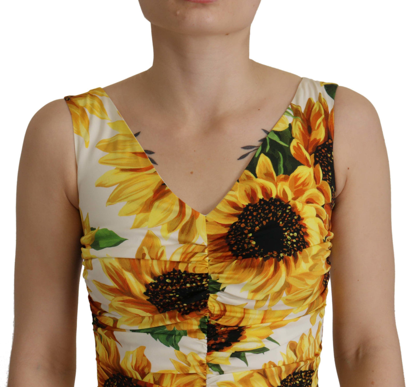 - Elegant White Floral Print Midi Dress