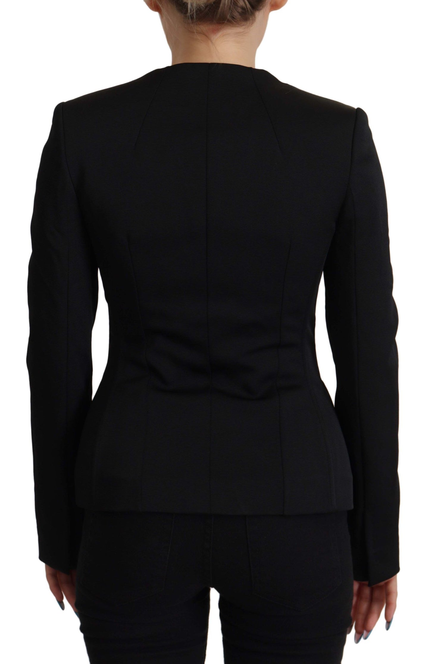 - Sleek Black Snap Jacket with Silk Lining