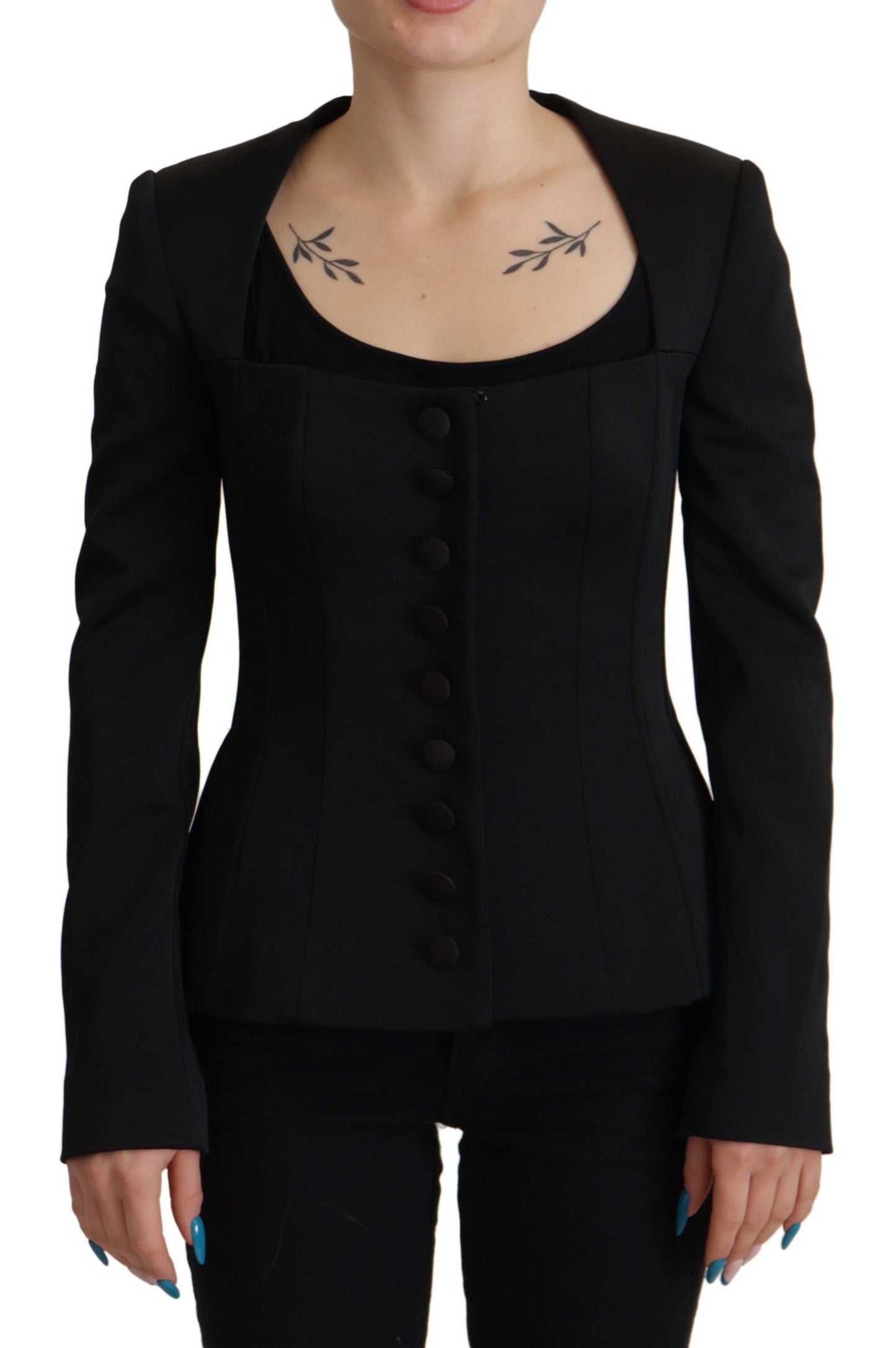 - Sleek Black Snap Jacket with Silk Lining