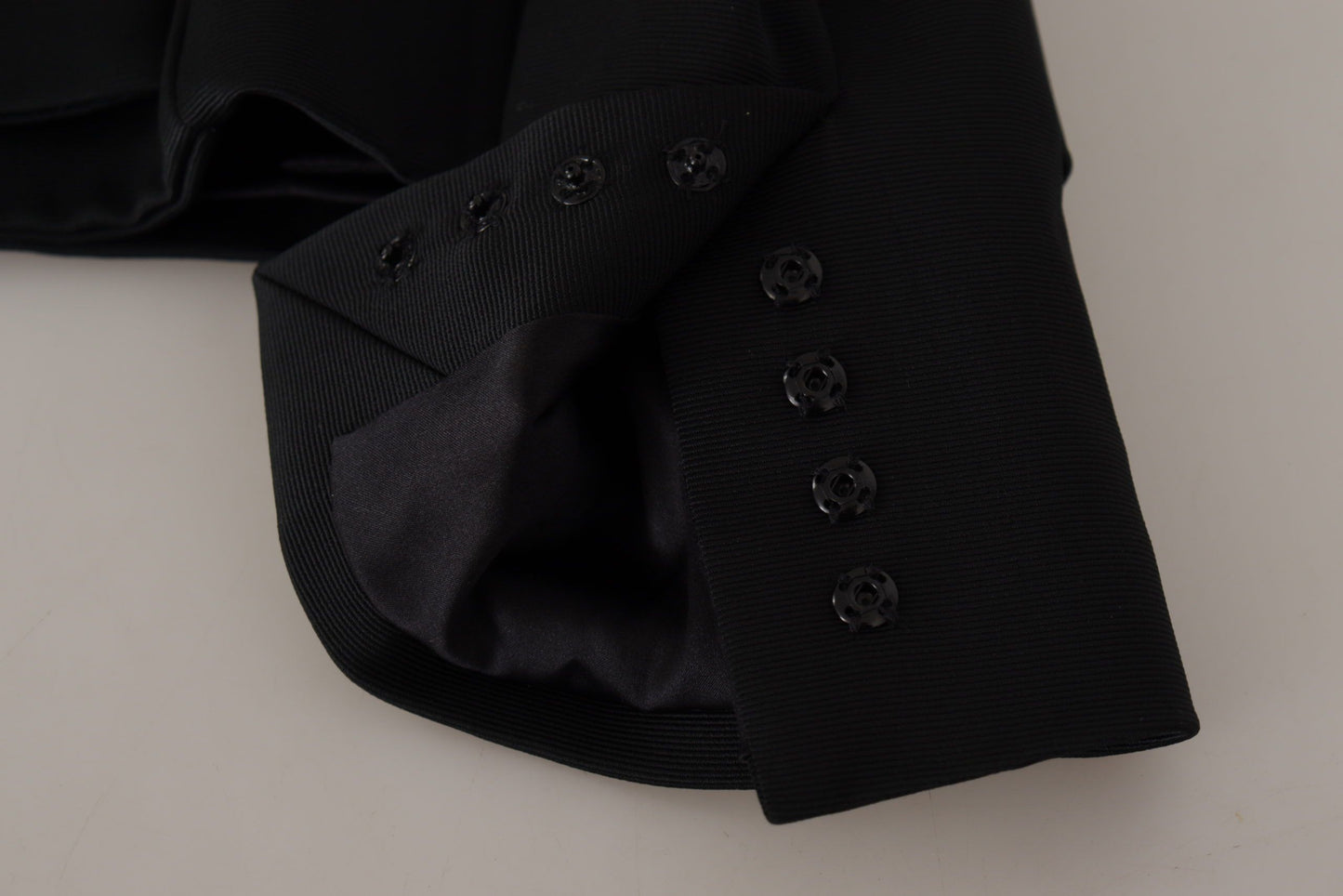 - Sleek Black Snap Jacket with Silk Lining