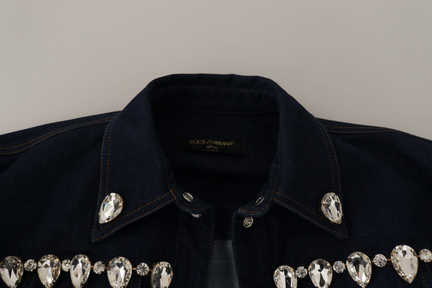 - Elegant Crystal-Embellished Denim Jacket