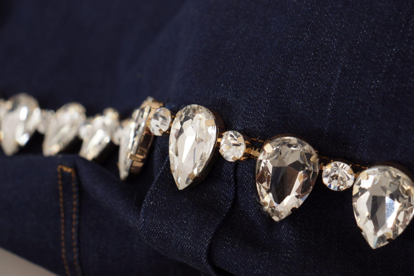 - Elegant Crystal-Embellished Denim Jacket