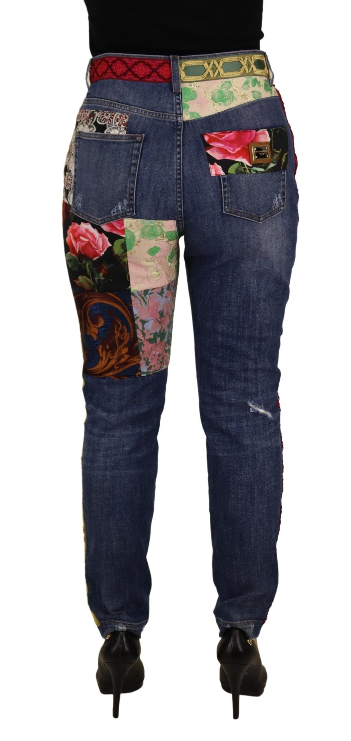 - High Waist Patchwork Skinny Denim