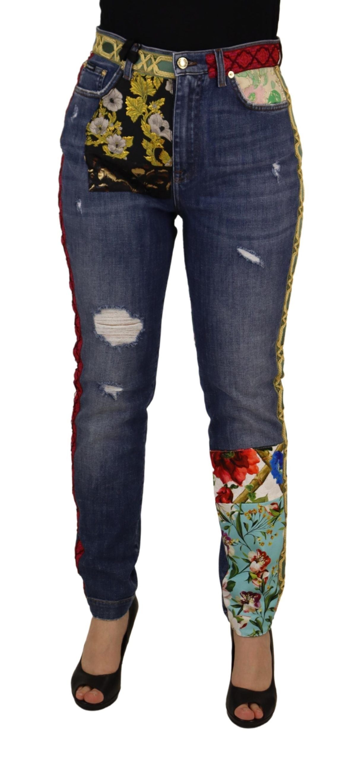 - High Waist Patchwork Skinny Denim