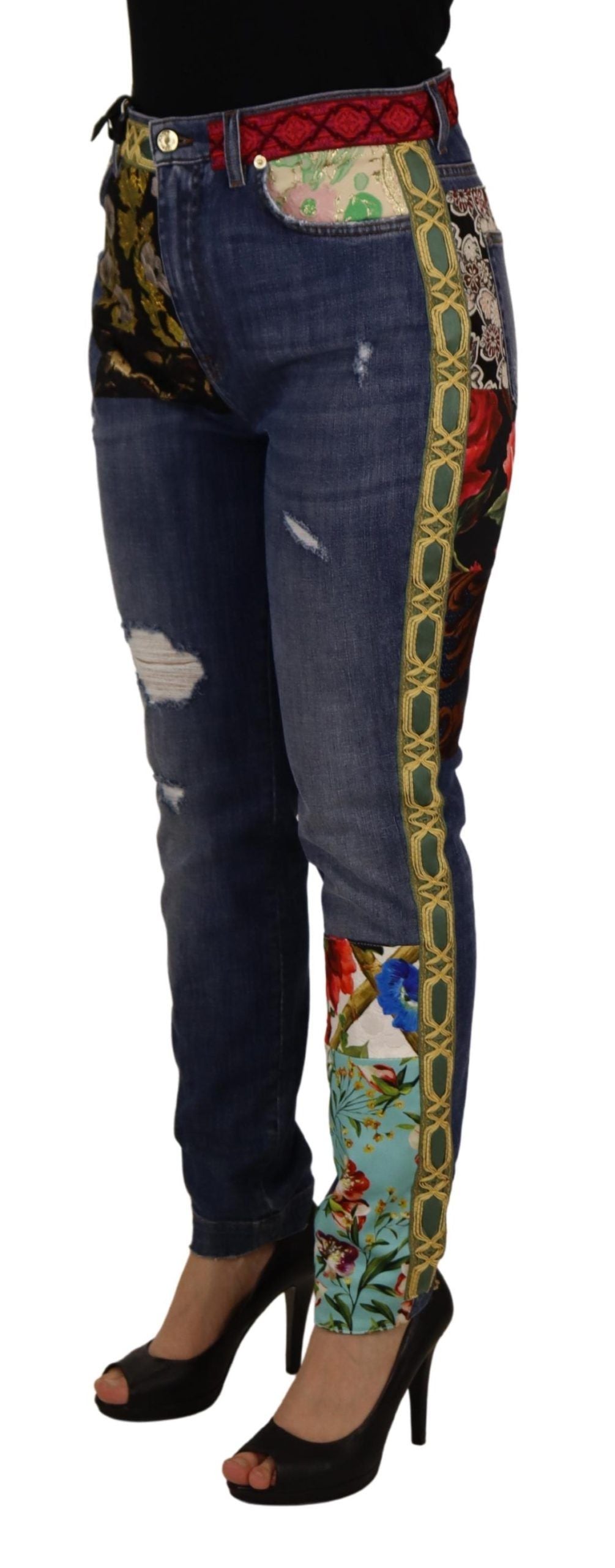 - High Waist Patchwork Skinny Denim