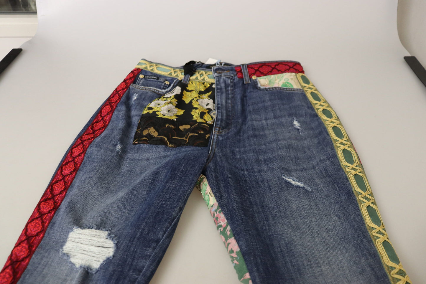 - High Waist Patchwork Skinny Denim