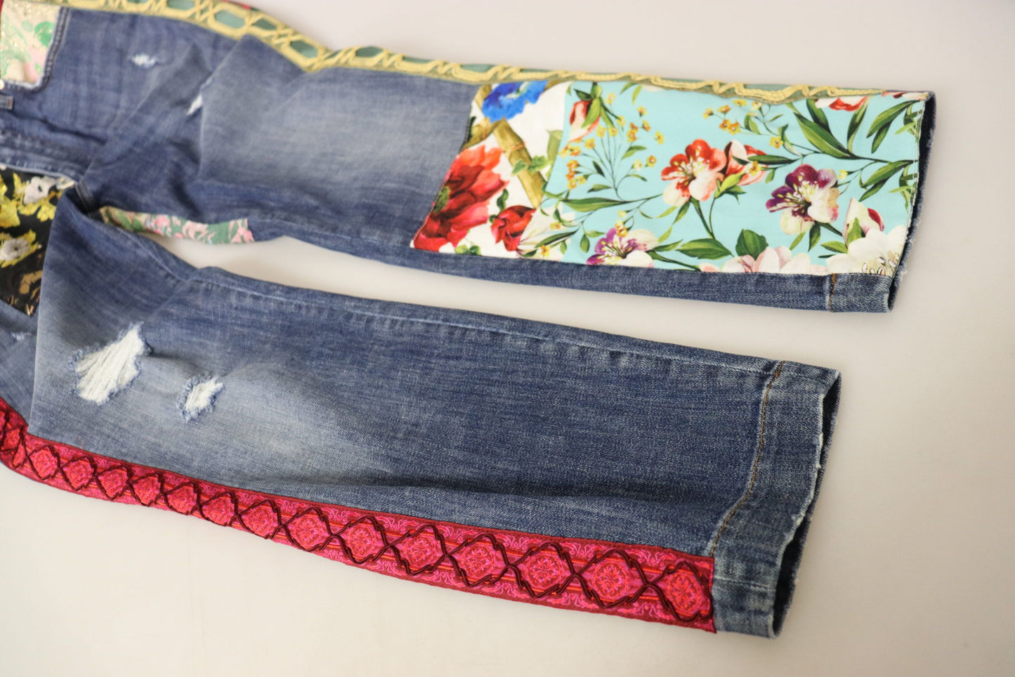 - High Waist Patchwork Skinny Denim