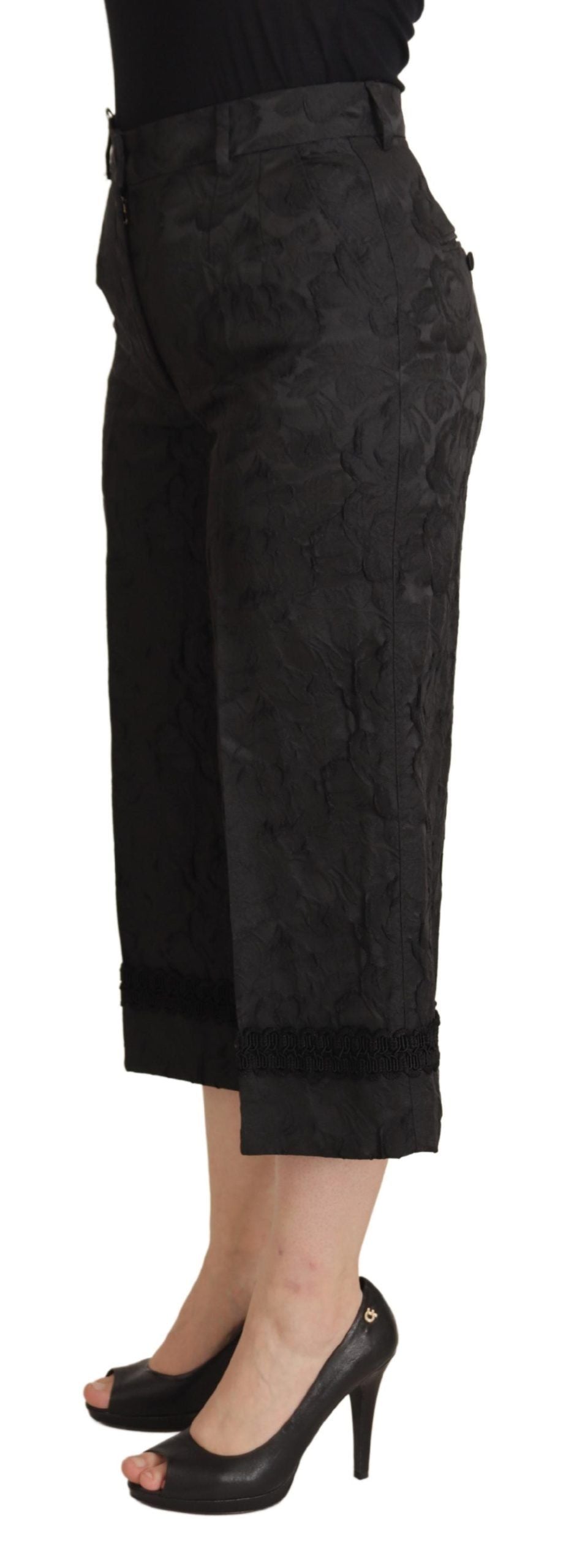 - Elegant Black Brocade Cropped Pants