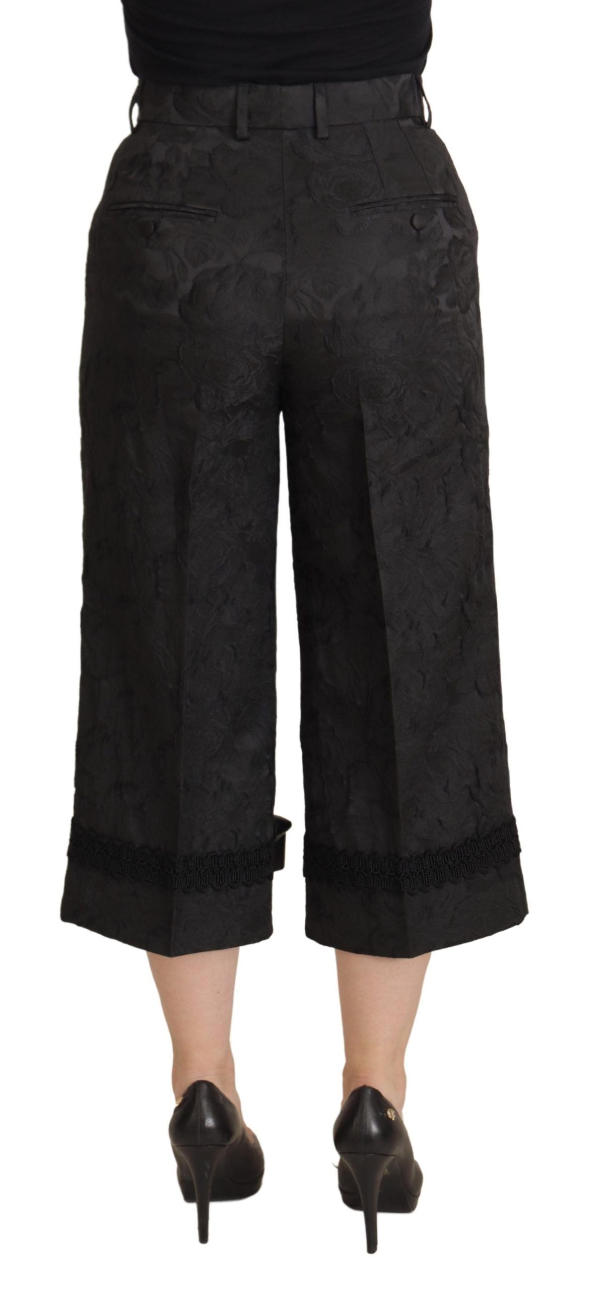 - Elegant Black Brocade Cropped Pants