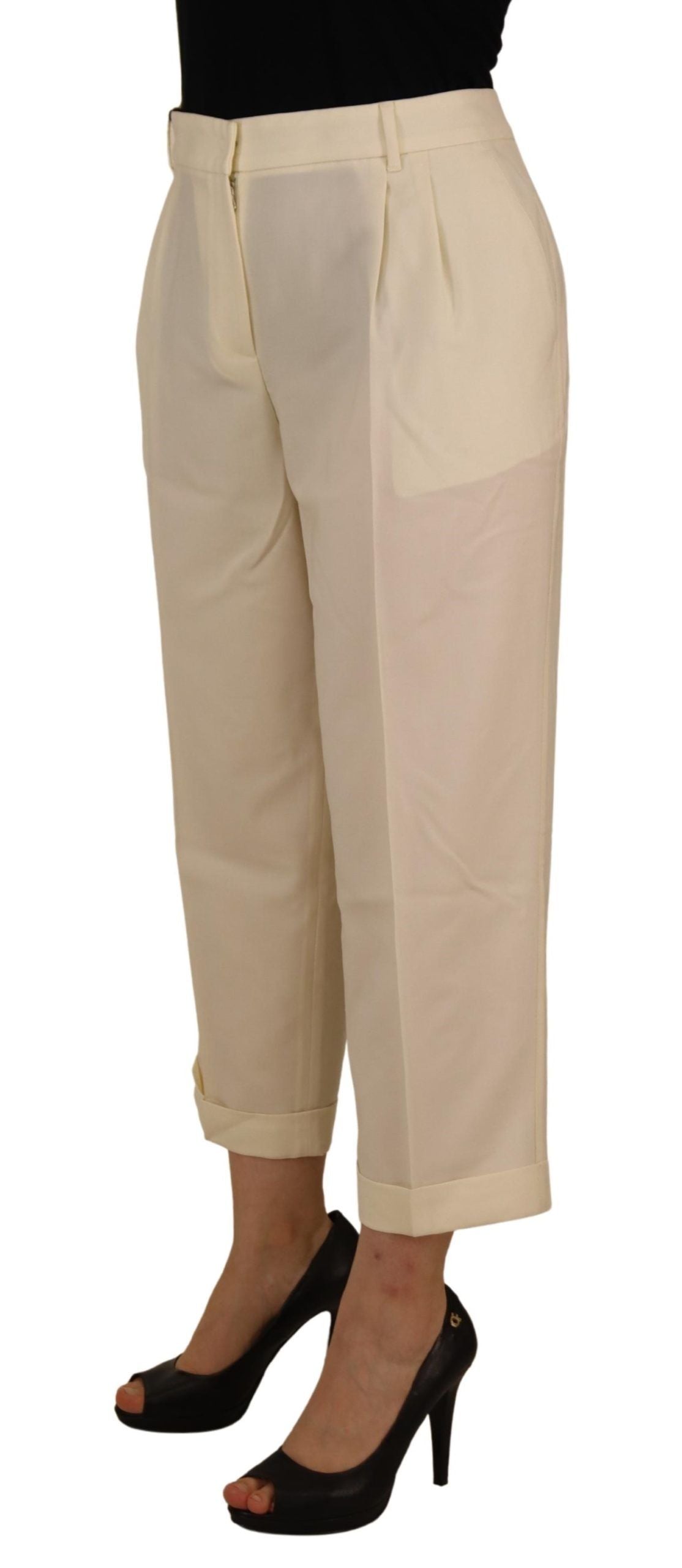 - Elegant Ivory High-Waist Wool Pants