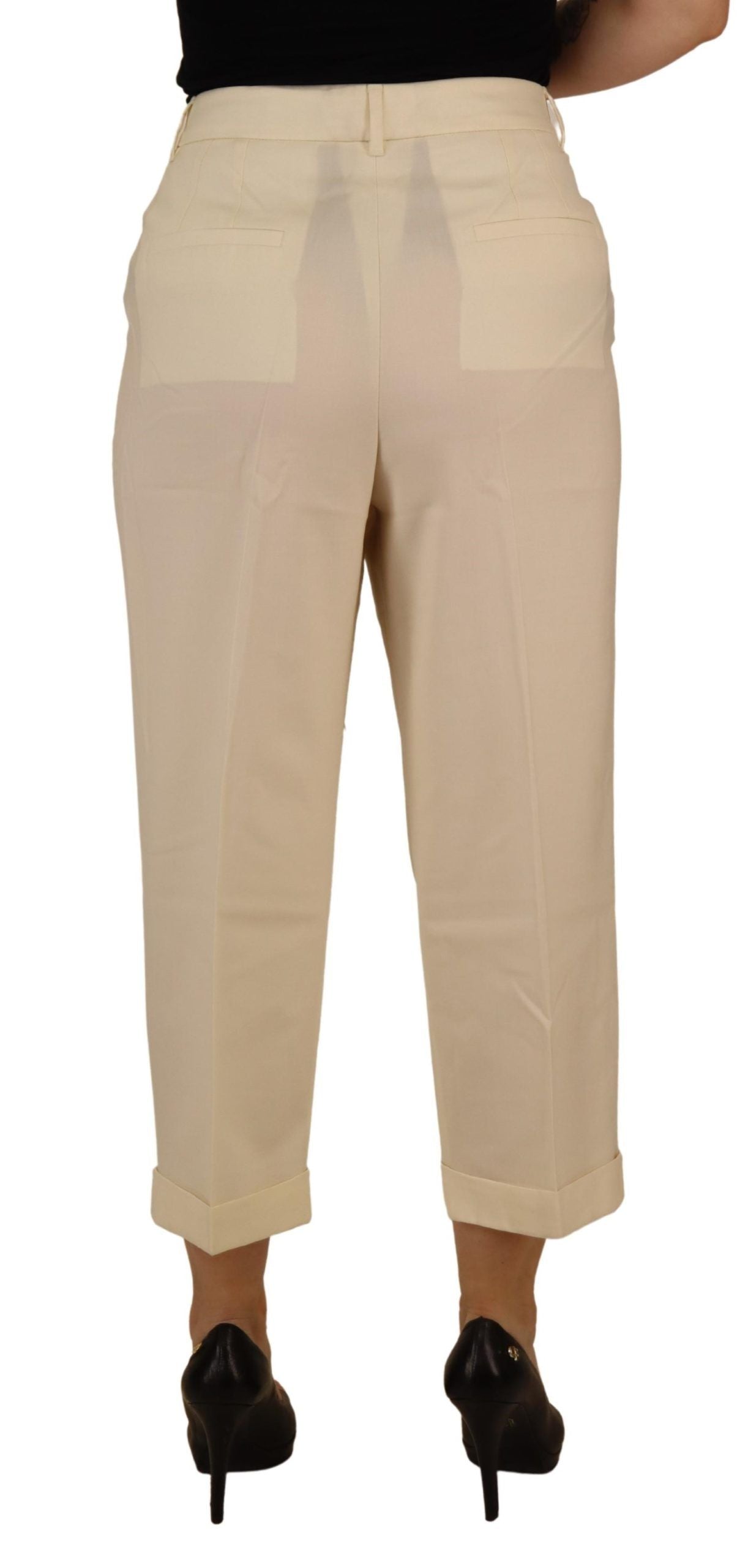 - Elegant Ivory High-Waist Wool Pants