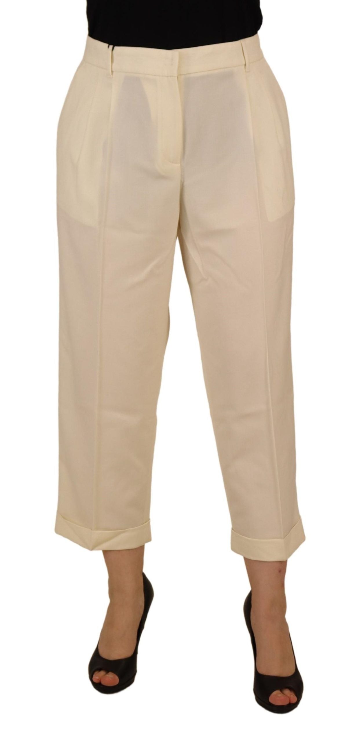 - Elegant Ivory High-Waist Wool Pants