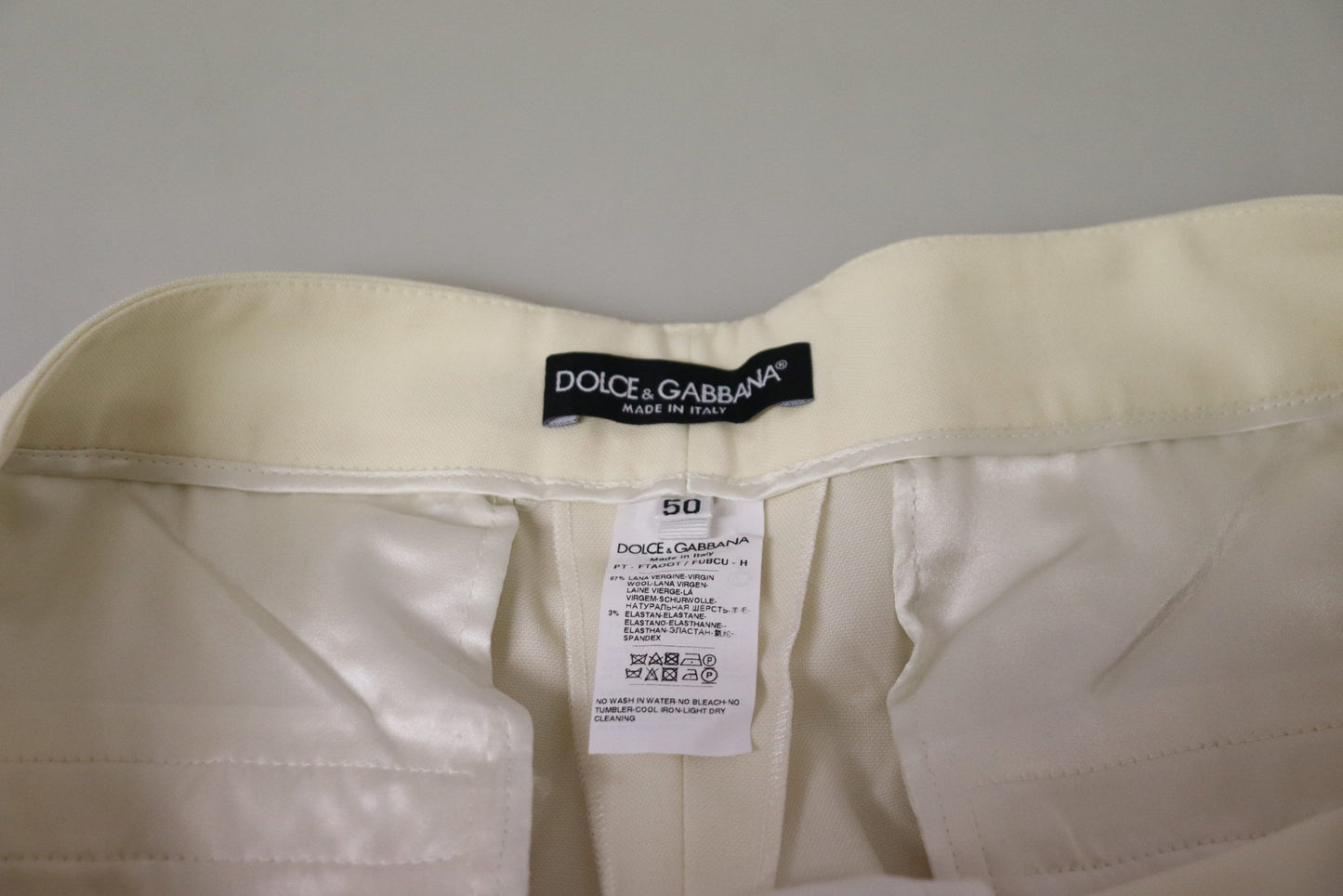 Elegant Ivory High-Waist Wool Pants by Dolce & Gabbana