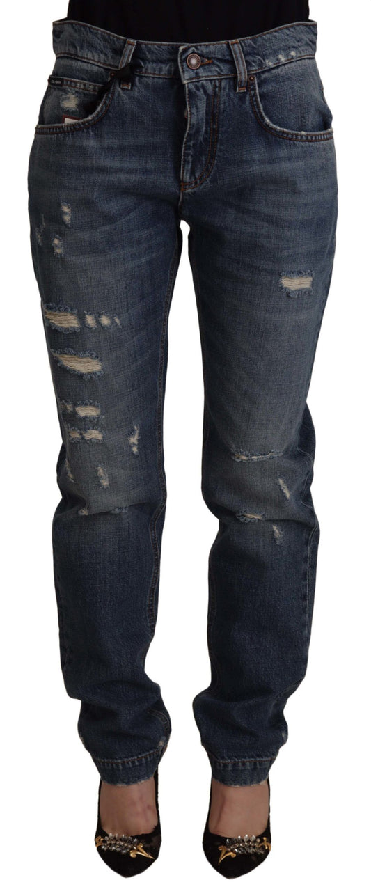 - Chic Boyfriend Cut Mid Waist Denim Jeans