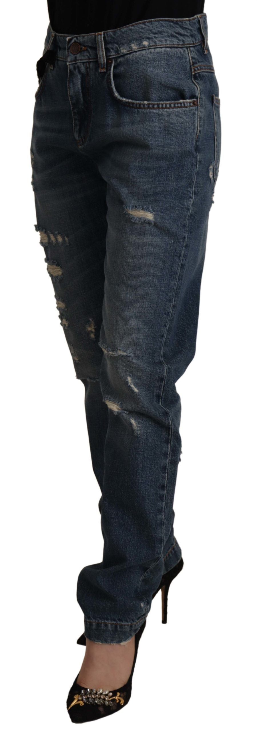 - Chic Boyfriend Cut Mid Waist Denim Jeans