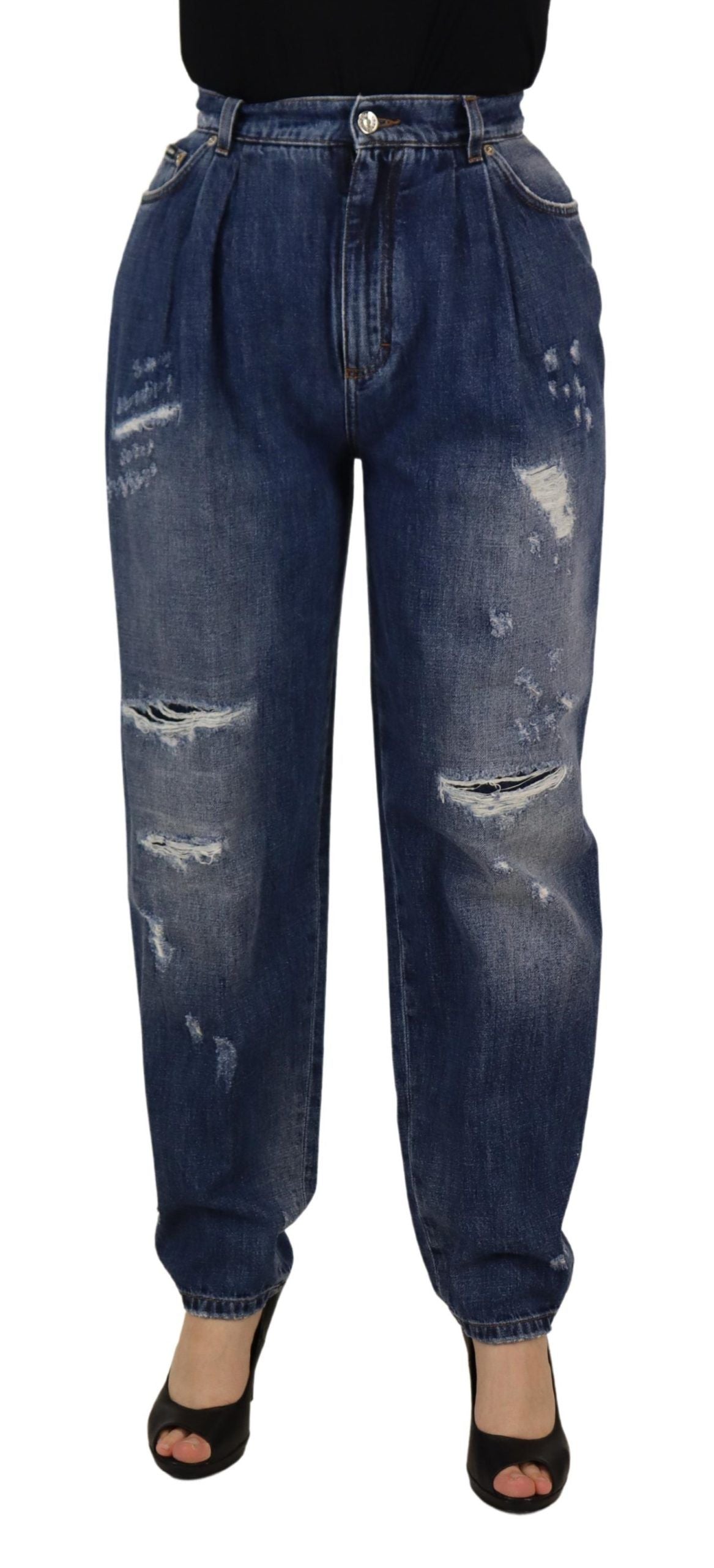 - High Waist Skinny Denim Jeans - Chic Blue Washed