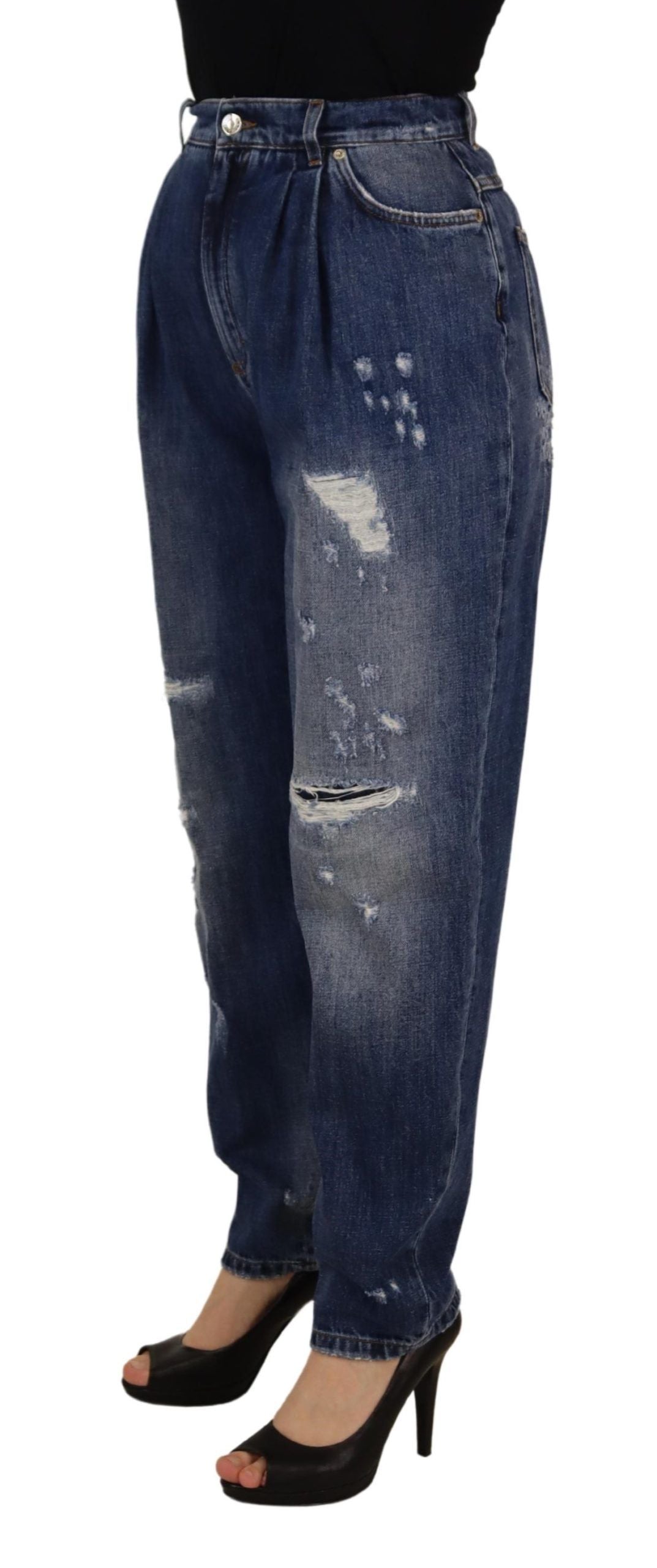 - High Waist Skinny Denim Jeans - Chic Blue Washed