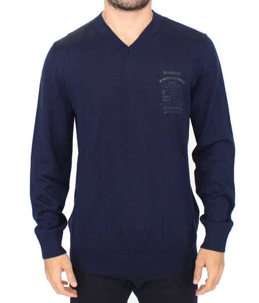 - Elegant Blue V-Neck Wool Blend Pullover