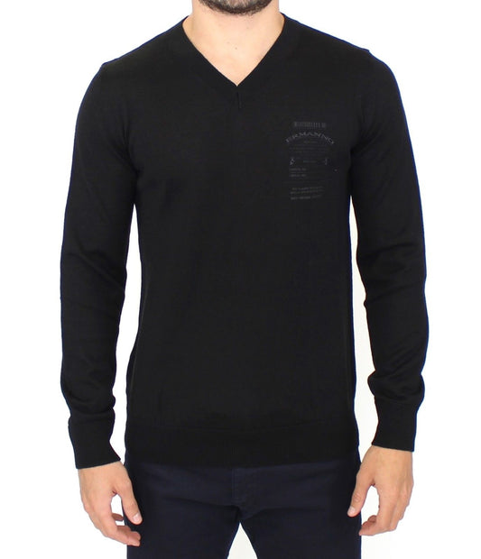 - Elegant Black V-Neck Wool Blend Sweater
