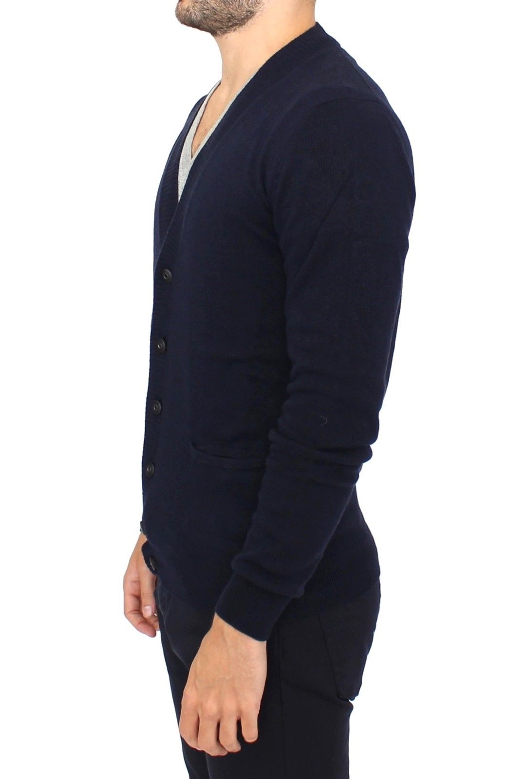 - Chic Blue Wool Blend Cardigan Sweater