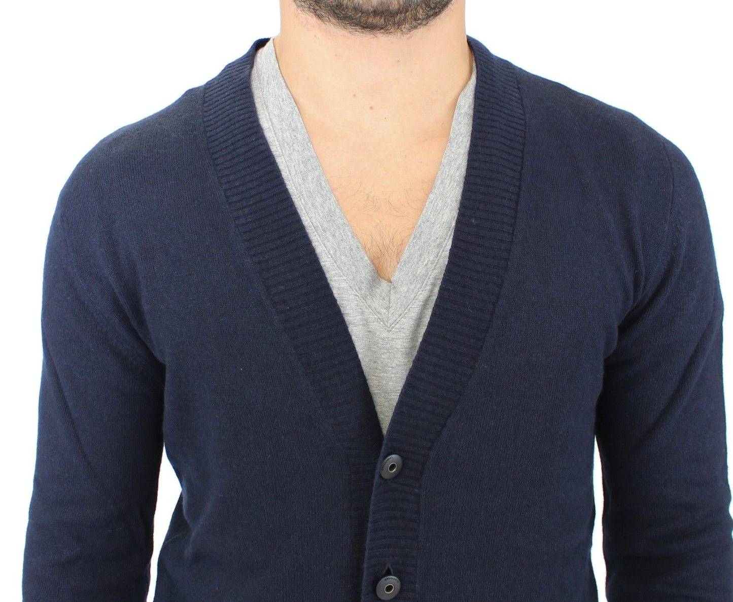 - Chic Blue Wool Blend Cardigan Sweater