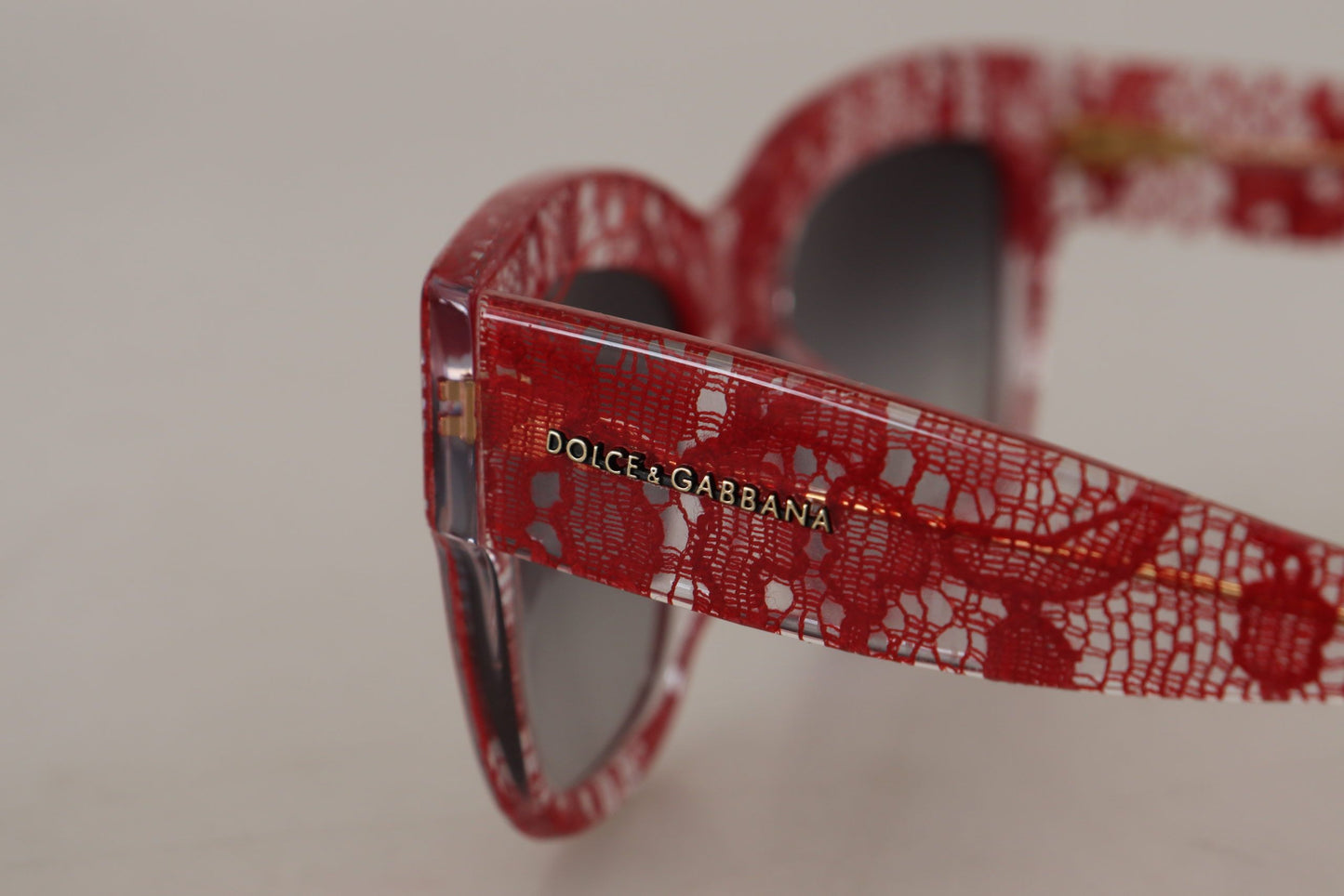 Dolce & Gabbana Red Lace Accented Sunglasses with Gray Lenses