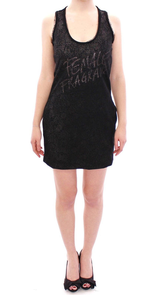 - Black Nylon Lace Detail Mini Dress