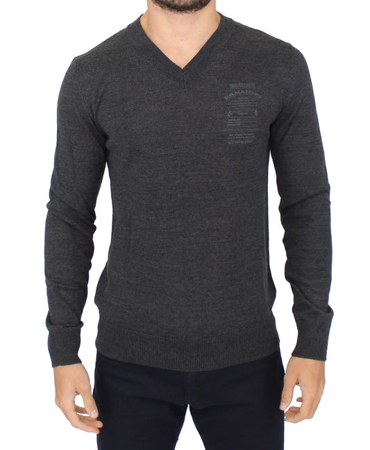 - Chic Gray V-Neck Wool Blend Pullover Sweater