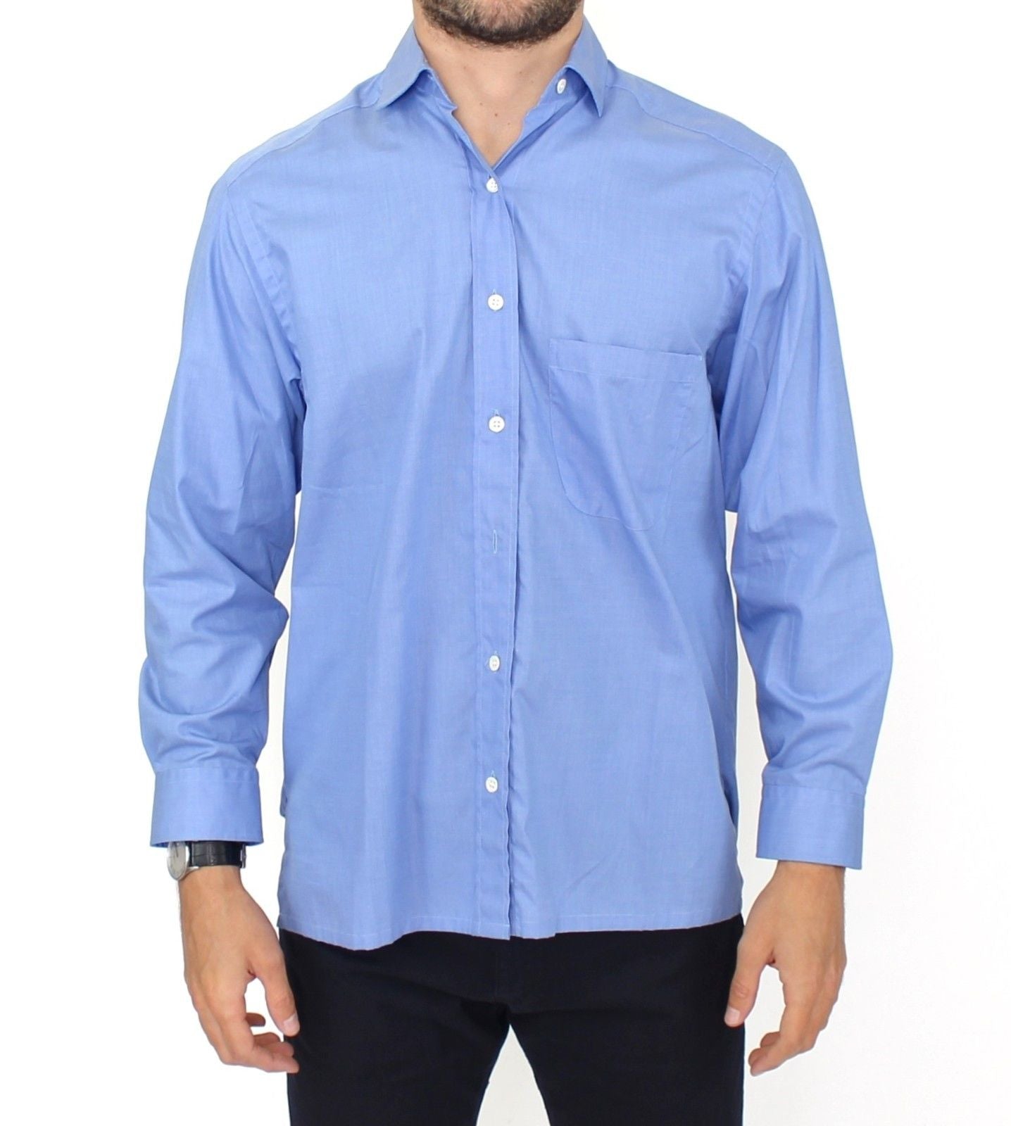 - Dapper Blue Cotton Dress Shirt for Men