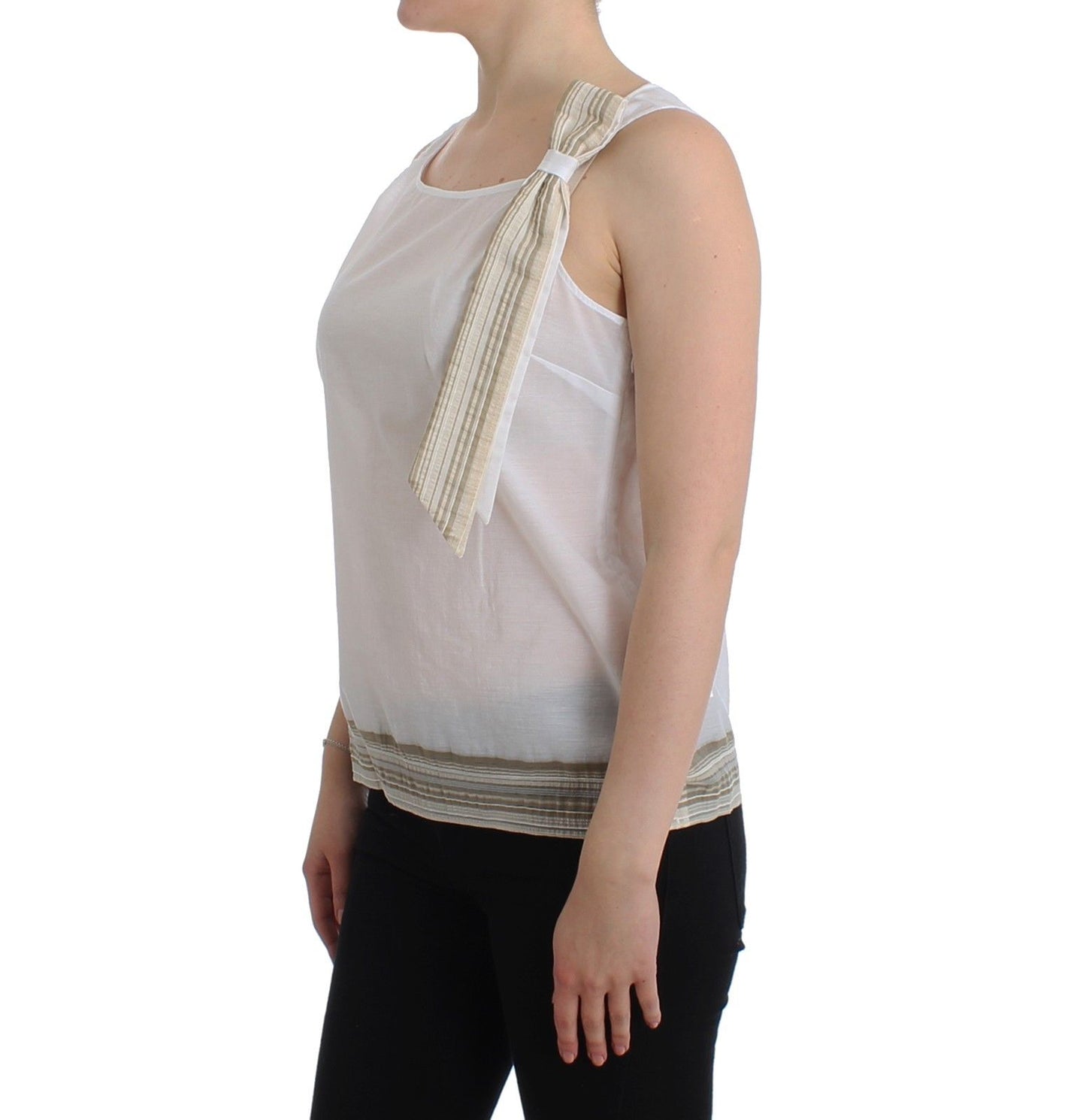 - Elegant White Bow-Detailed Sleeveless Top