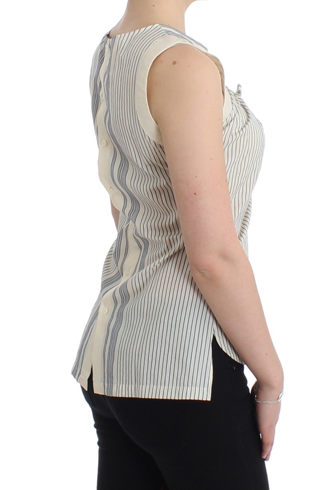 - Chic Striped Cotton-Silk Bow Top