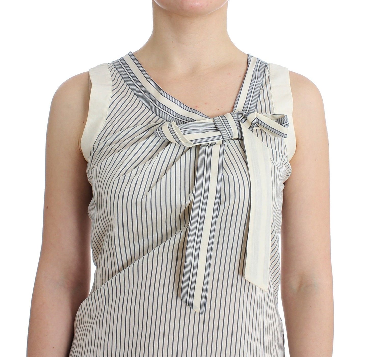 - Chic Striped Cotton-Silk Bow Top