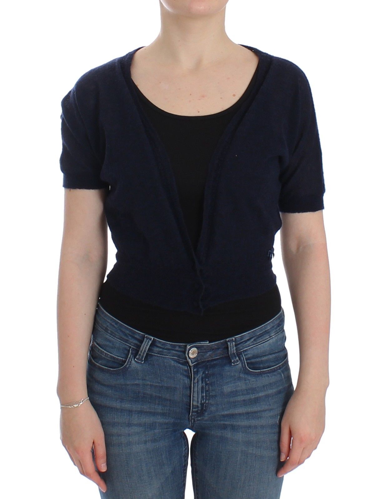 - Elegant Cropped Blue Alpaca Blend Sweater