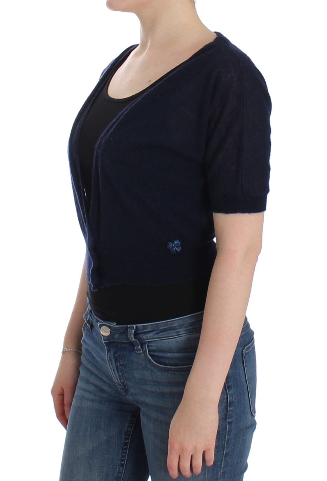 - Elegant Cropped Blue Alpaca Blend Sweater