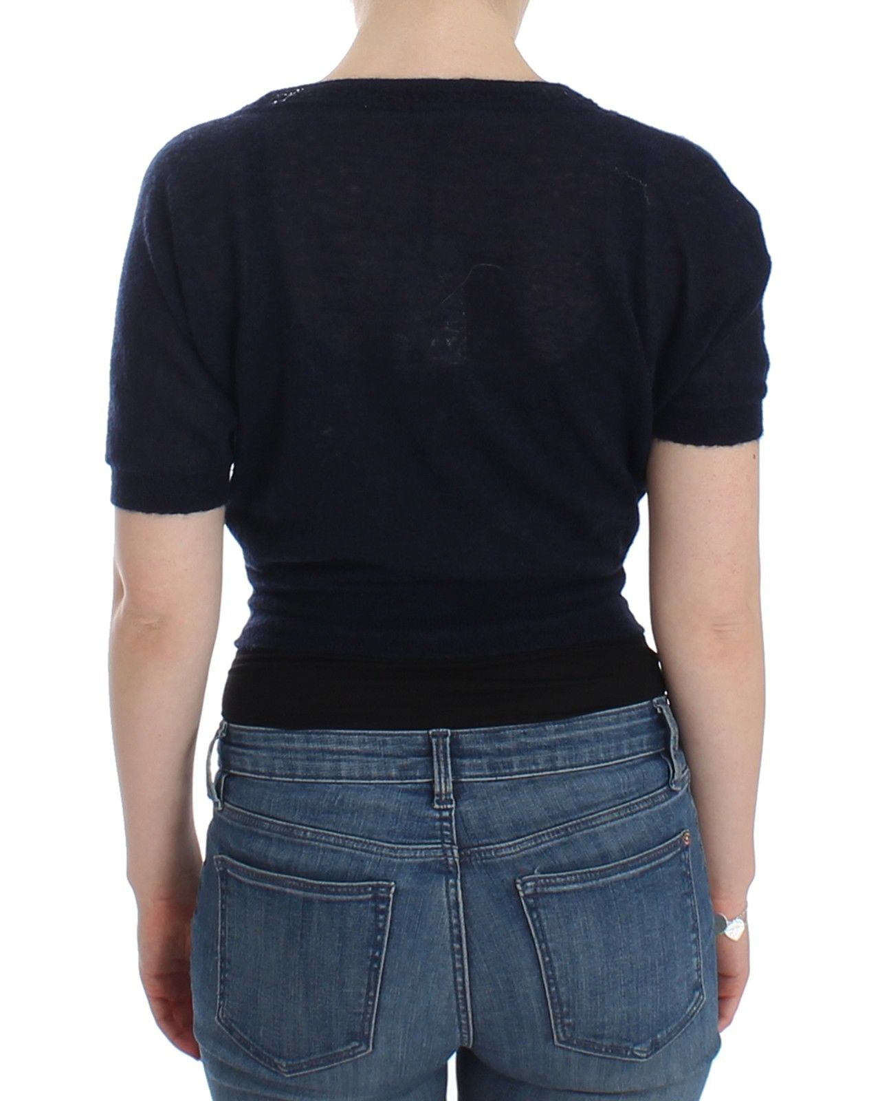 - Elegant Cropped Blue Alpaca Blend Sweater