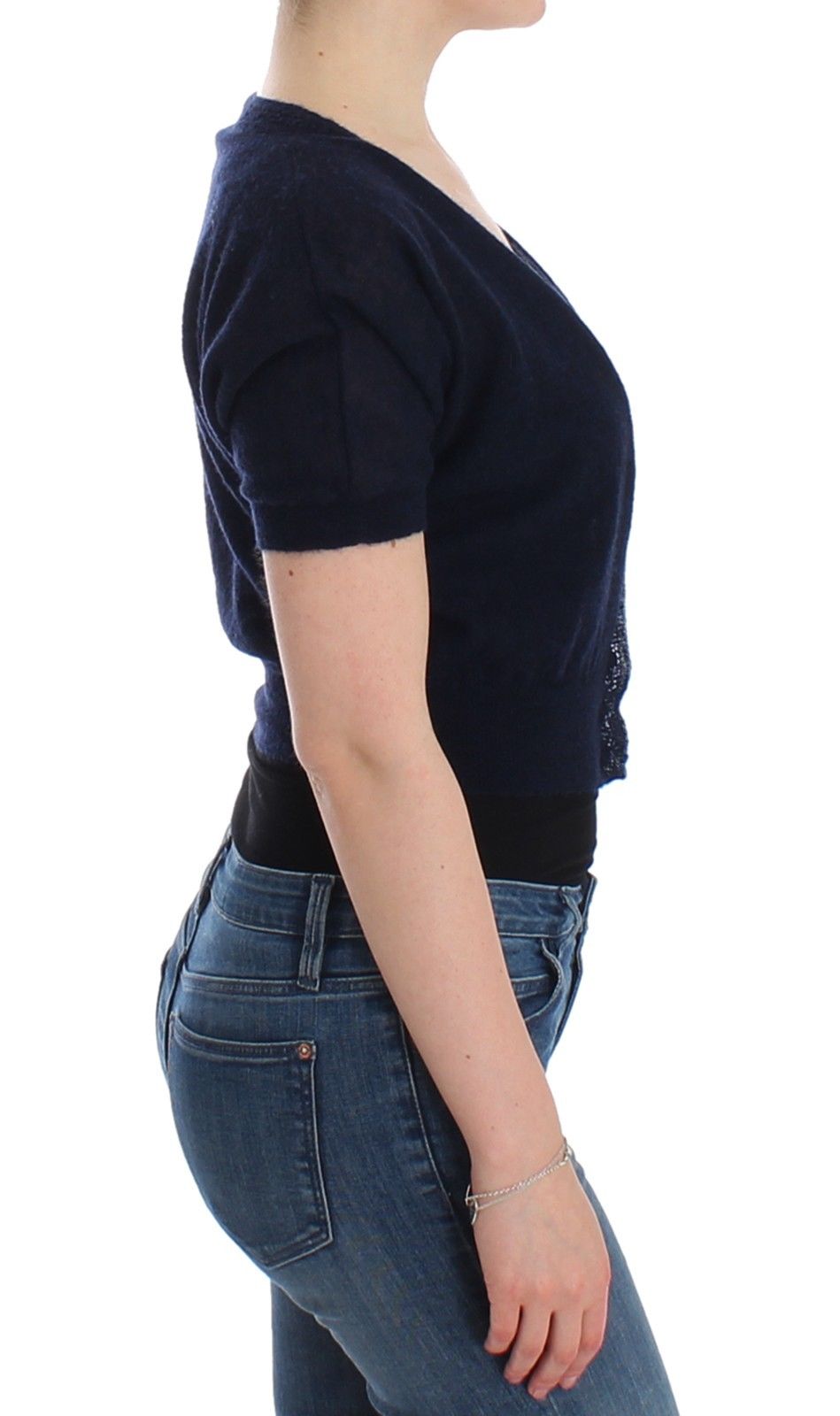 - Elegant Cropped Blue Alpaca Blend Sweater