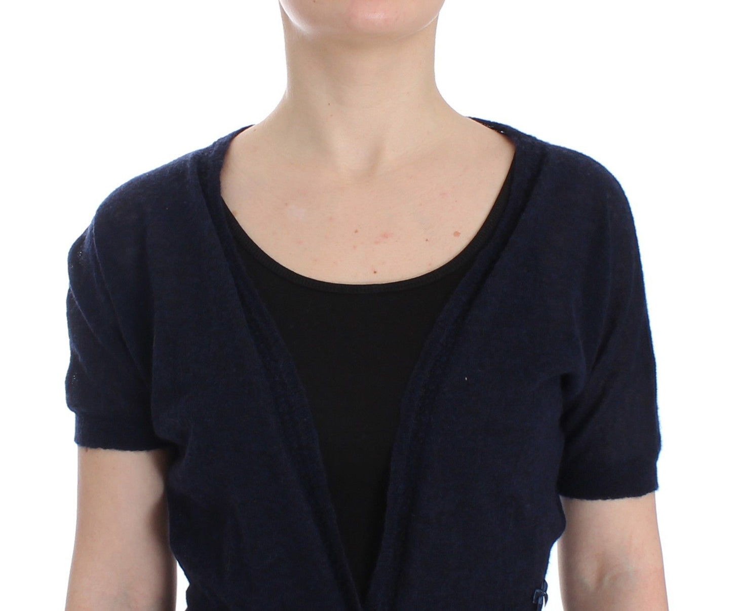 - Elegant Cropped Blue Alpaca Blend Sweater