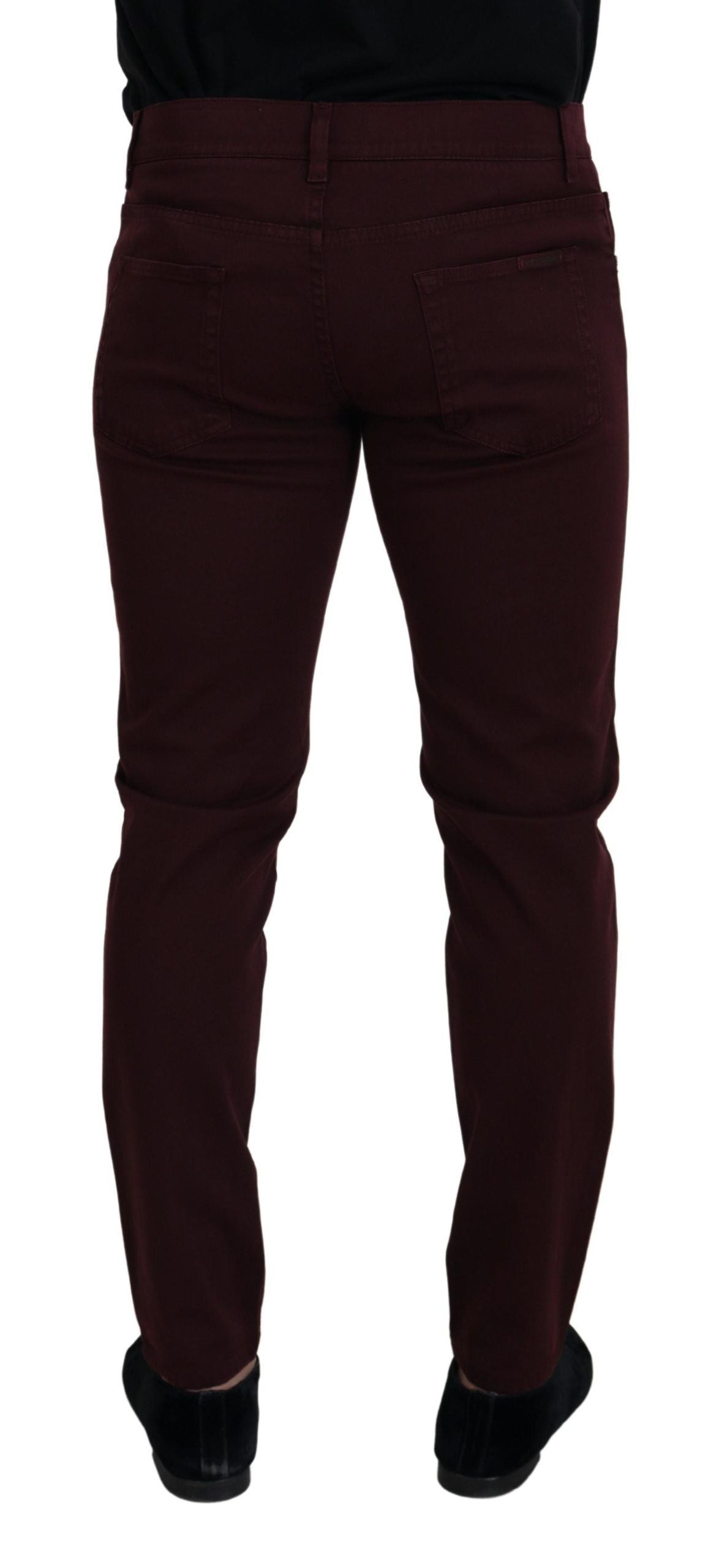 - Slim Fit Bordeaux Jeans - Italian Luxury