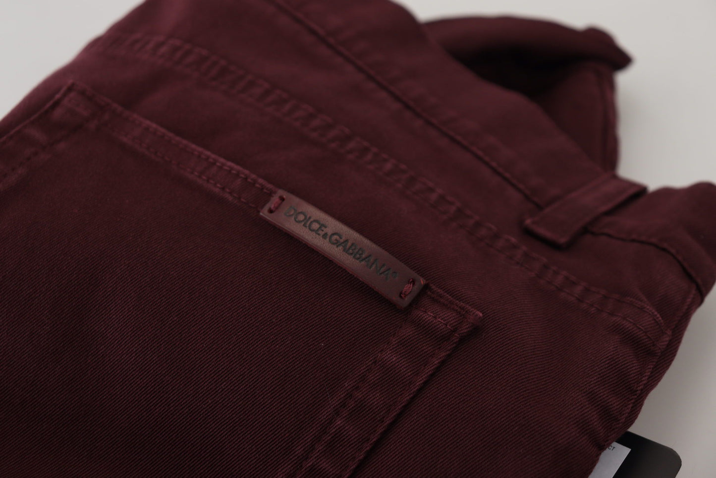 - Slim Fit Bordeaux Jeans - Italian Luxury