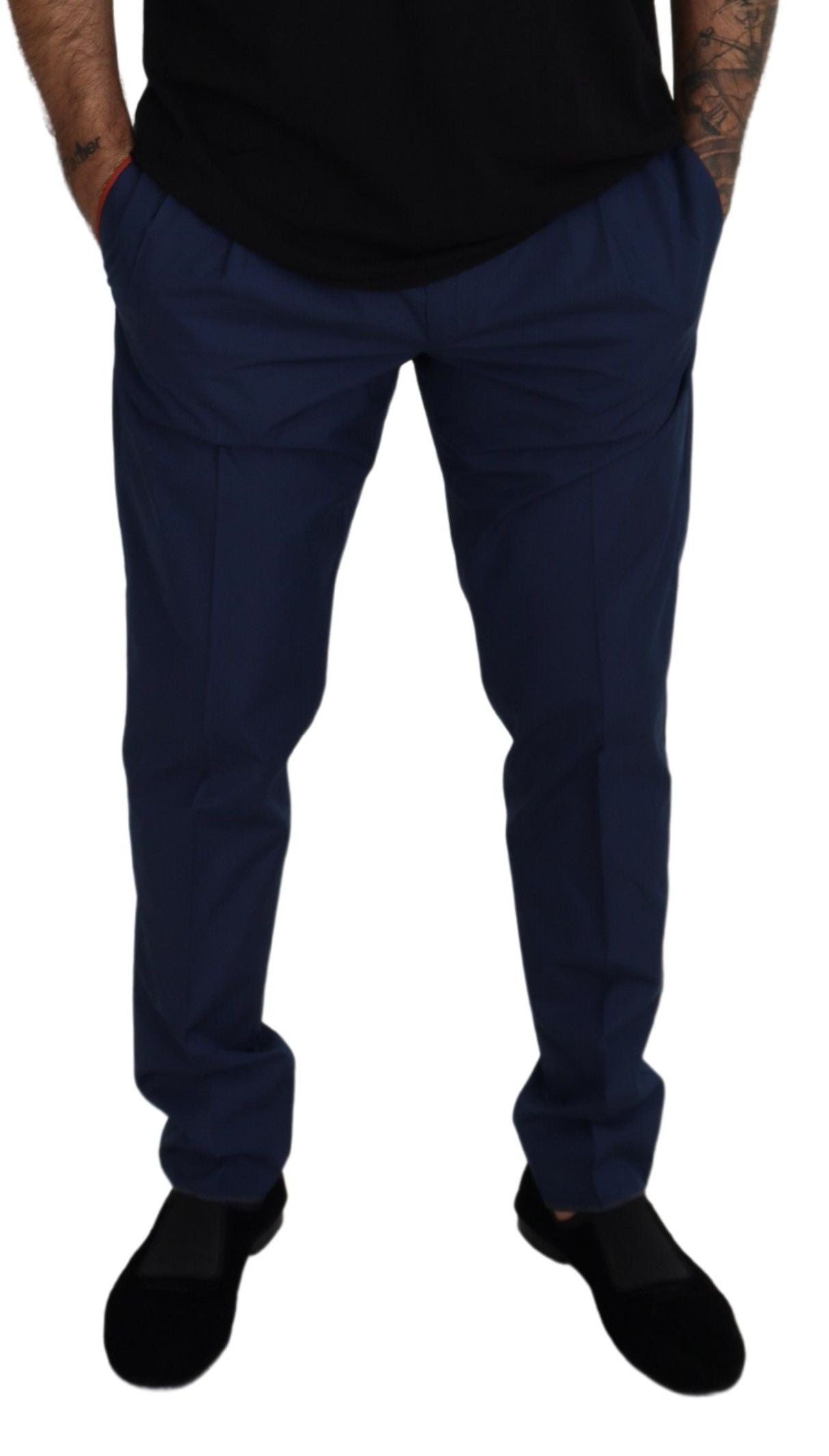- Elegant Slim Fit Chinos in Blue Silk Blend