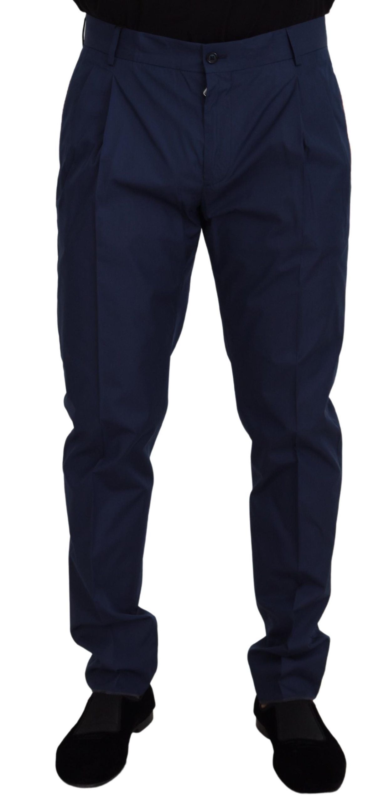 - Elegant Slim Fit Chinos in Blue Silk Blend