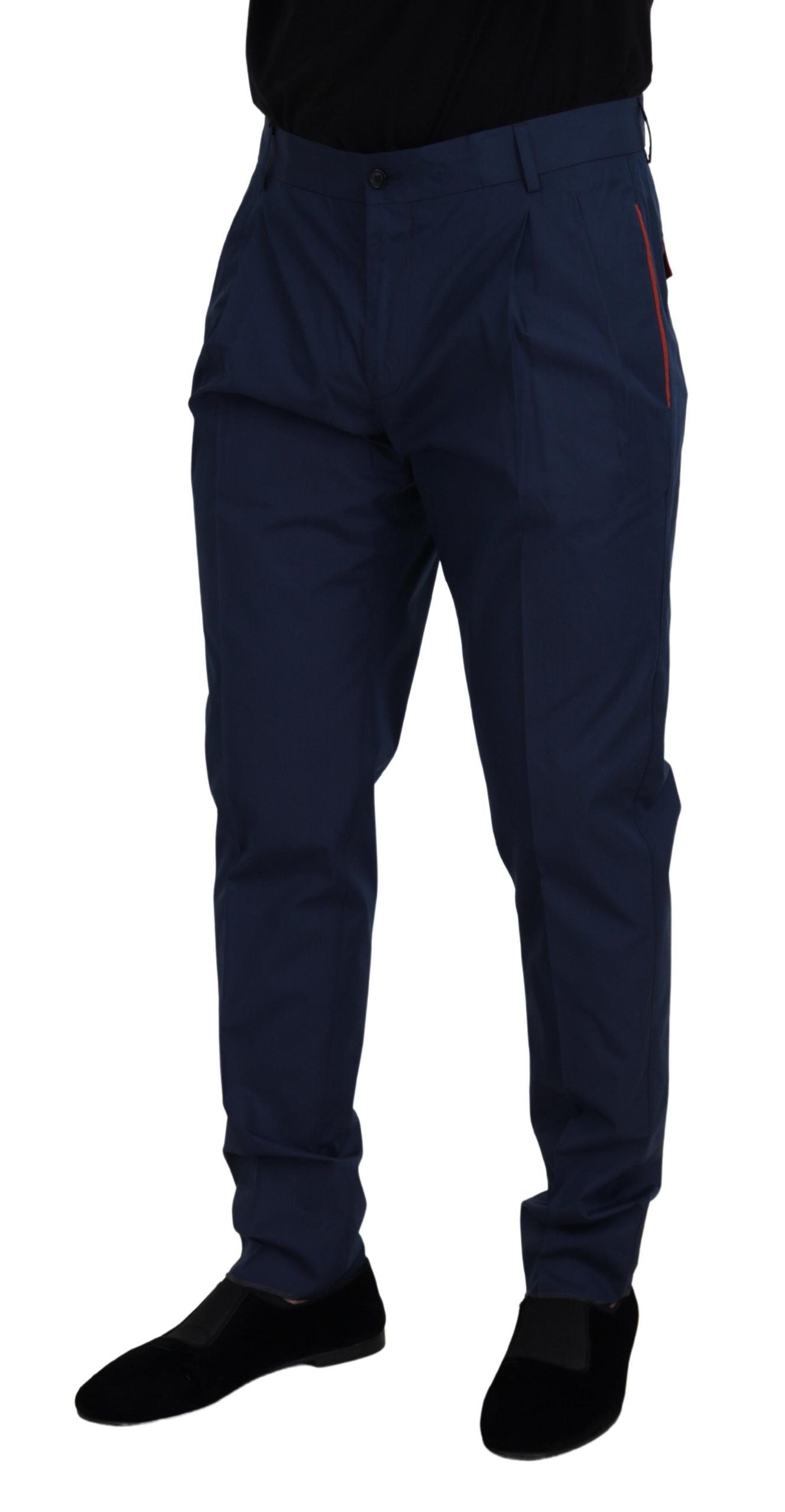 - Elegant Slim Fit Chinos in Blue Silk Blend