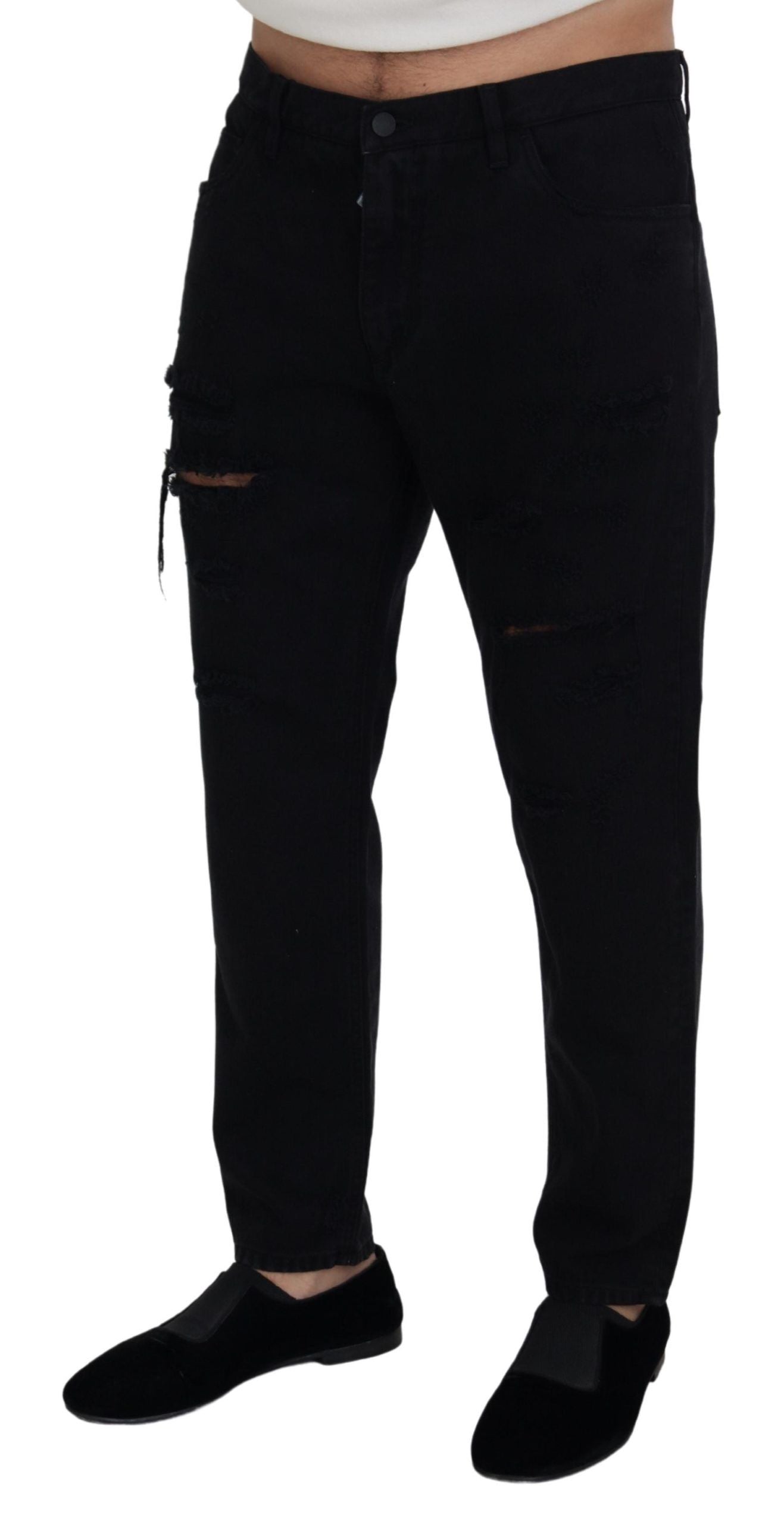 - Elegant Black Loose Fit Italian Jeans