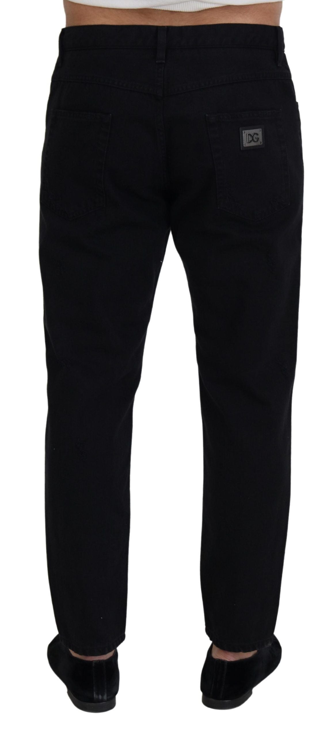 - Elegant Black Loose Fit Italian Jeans